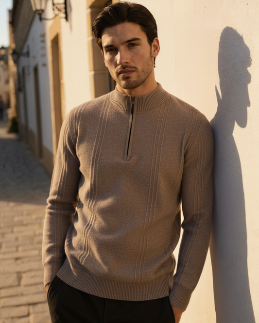 Belvara Strick - 100% Kaschmir gerippter Half-Zip