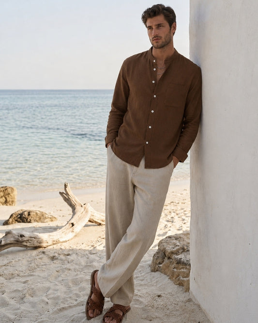 Belvara Hemd - Men’s Mandarin Collar Hemd – Relaxed Fit Textured Baumwolle Hemd