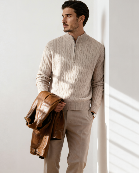Belvara Strick - 100% Kaschmir gewebter Half-Zip